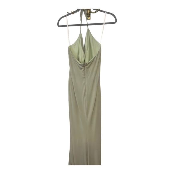 Katie May Jupiter Gown Maxi Halter Neck Ruched Jersey Side Slit Sage Size Large - Picture 16 of 16